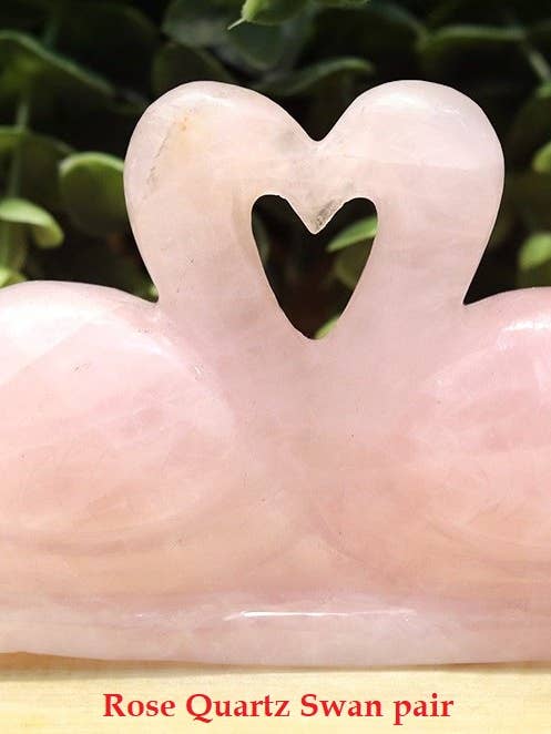Par de cisne de pedras preciosas de quartzo rosa natural por atacado de jiomind