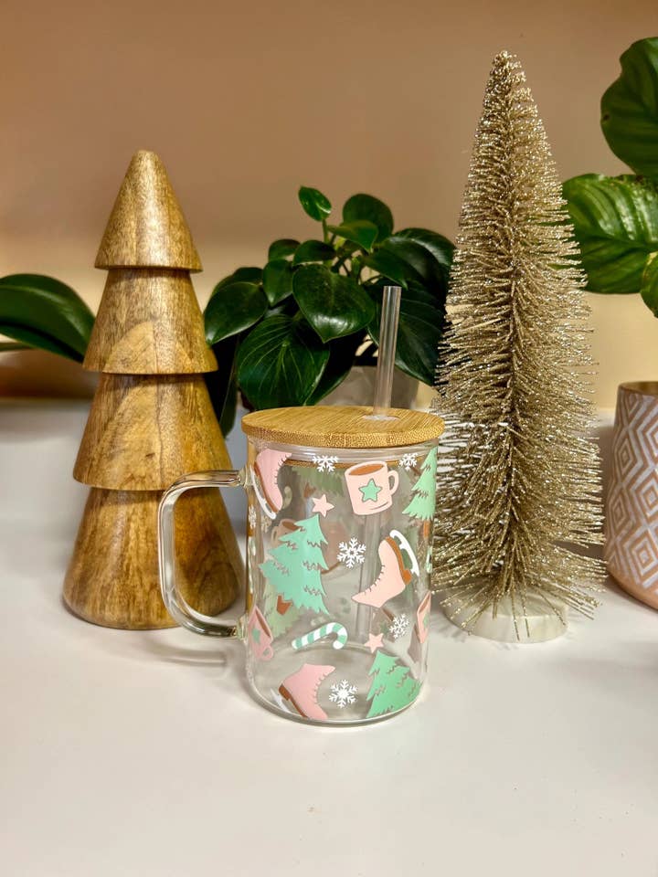 15oz Glas Mugg, Rosa Julkopp, Skridskoåkning Tjejmugg för wholesale av MommyandMarie