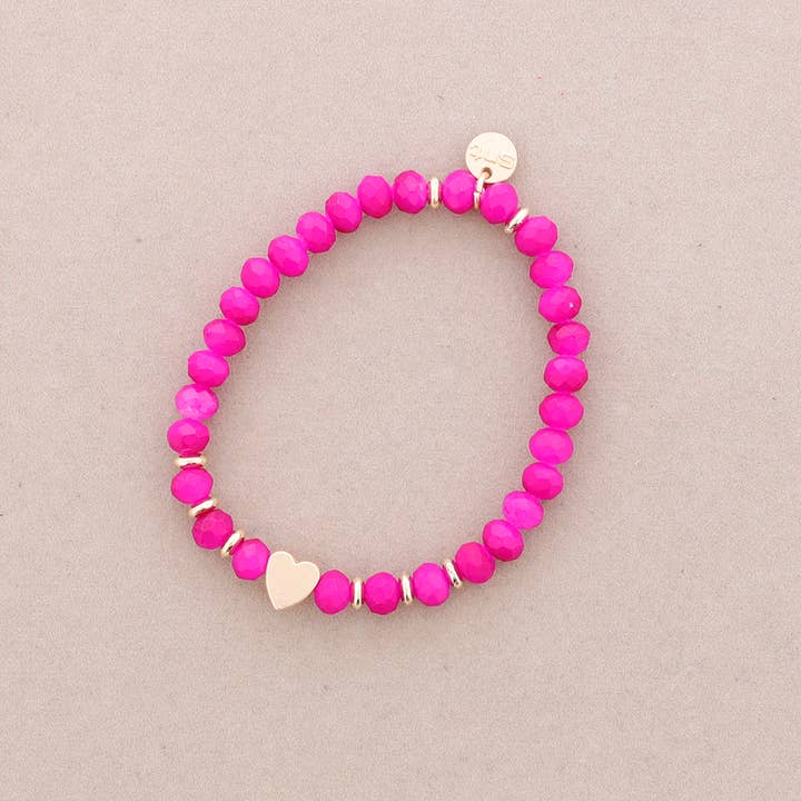 Sonata – Pulseira de missangas por atacado – Pulseira elástica com coração metálico e cristais facetados2