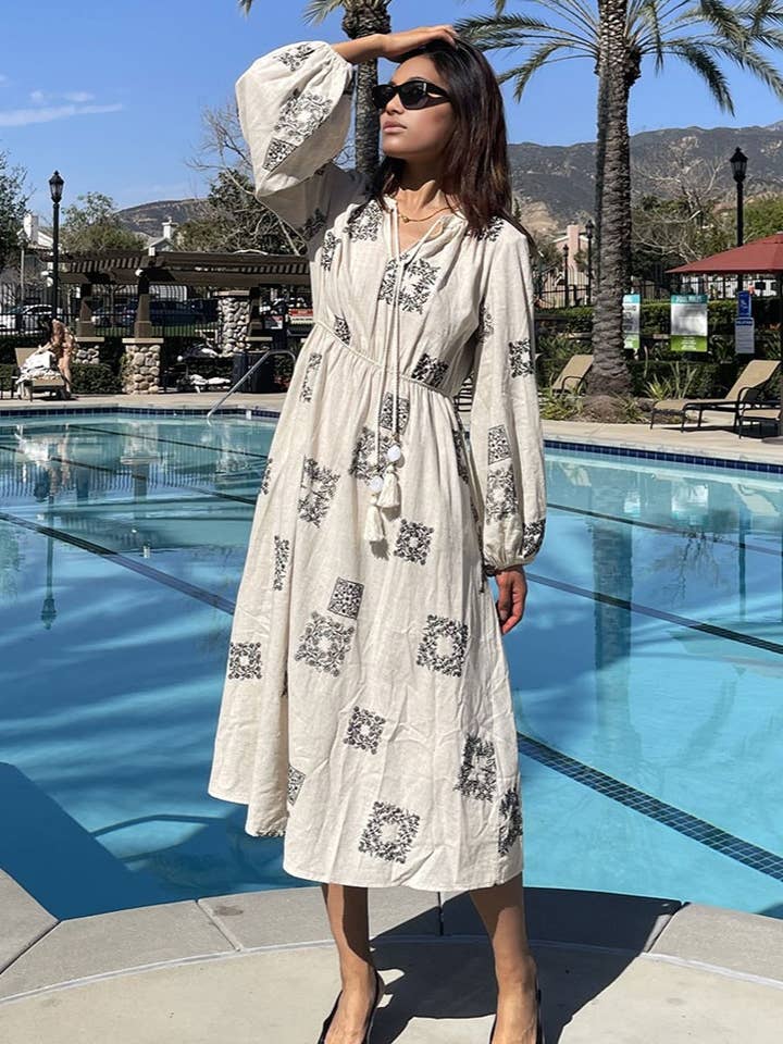 Vestido Midi Boho Campesino Bordado Premium para venta al por mayor de 1 Fashion