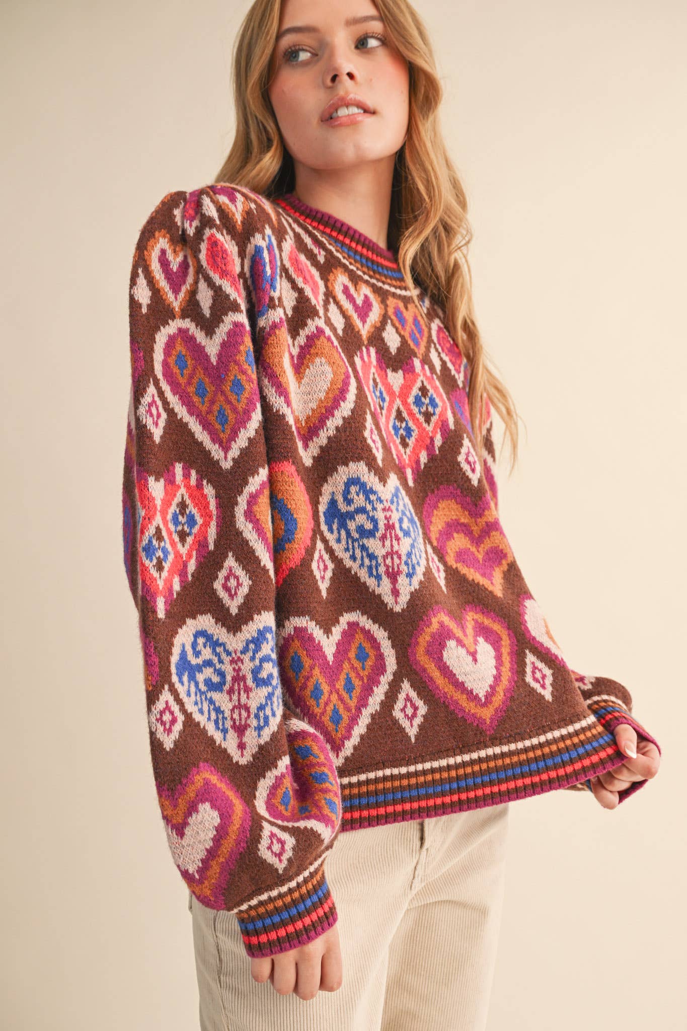 &MERCI - Wholesale Knit Sweater - Women's - HEART PATTERN PULLOVER SWEATER MSW1091353