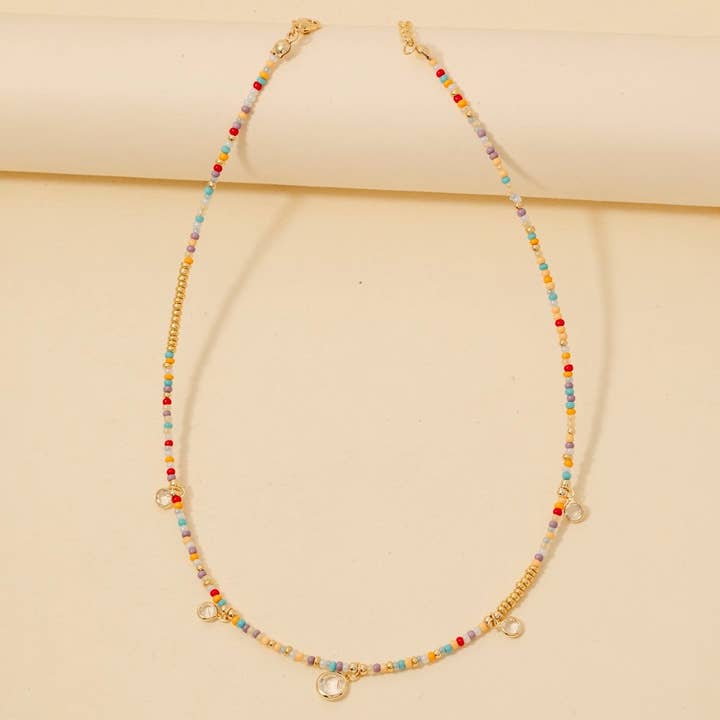 Anarchy Street - Wholesale Pendant/Charm Necklace - Clear Station Gem Charms Seed Beaded Necklace