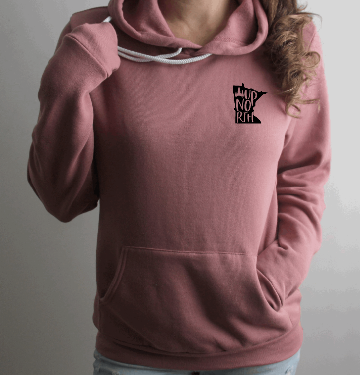 Tron Tron Graphic Wear - Vente Sweat à capuche – femme - Sweat à capuche à motif de poche à encre noire Up North Minnesota #E12