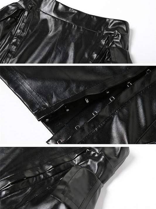 BLACK faux leather top and skirt set for wholesale on Faire5