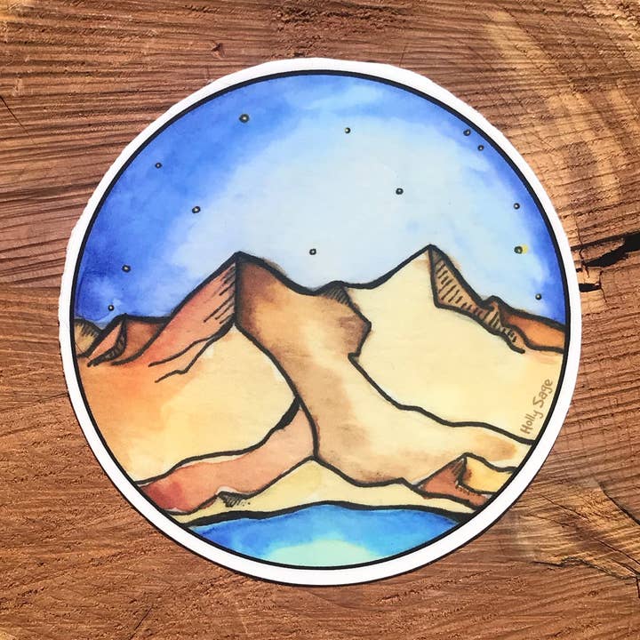 Blue Sky Peaks Sticker for wholesale by Holly Sage Art