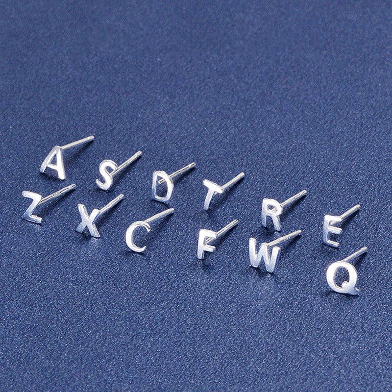 Perimade & Co. LLC - Wholesale Stud/Post Earrings - Dainty Initial Letter Stud Earrings in 925 Sterling Silver28