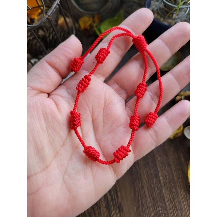 My Magic Place Shop - Wholesale Beaded Bracelet - 7 Knot Lucky Bracelets, Adjustable, Red String Bracelets