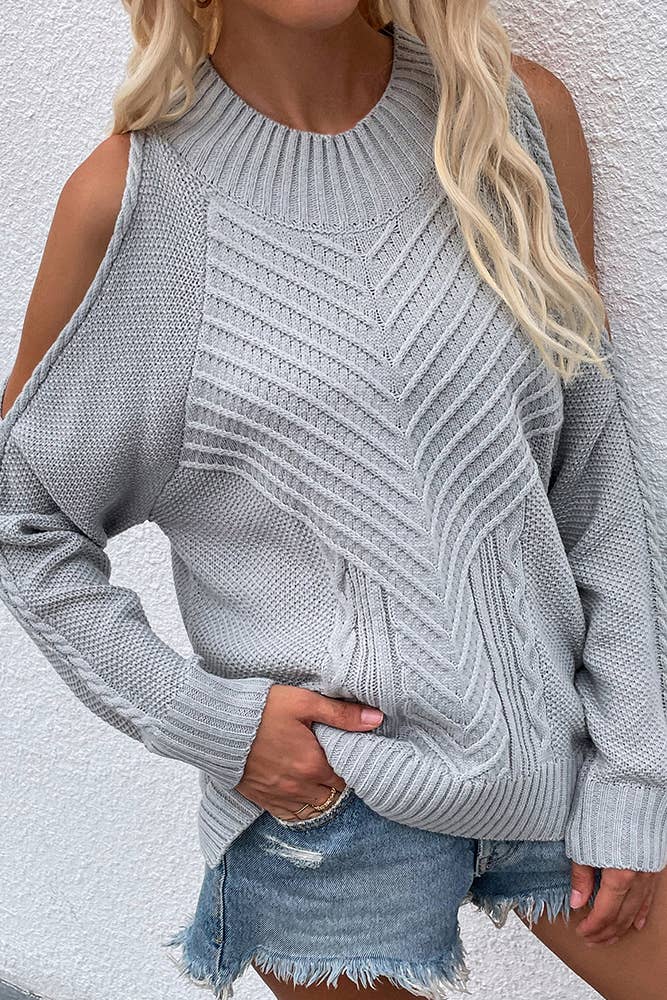 UNISHE - Wholesale Knit Sweater - Women's - TOPW897 Cold Shoulder Knit O-neck Sweater6