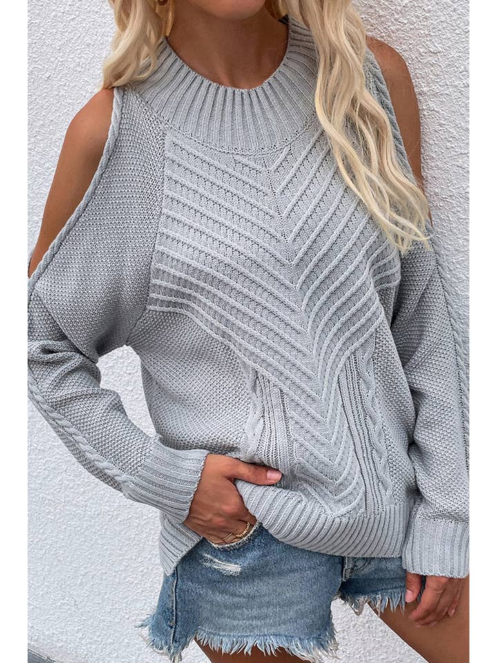 UNISHE - Wholesale Knit Sweater - Women's - TOPW897 Cold Shoulder Knit O-neck Sweater6