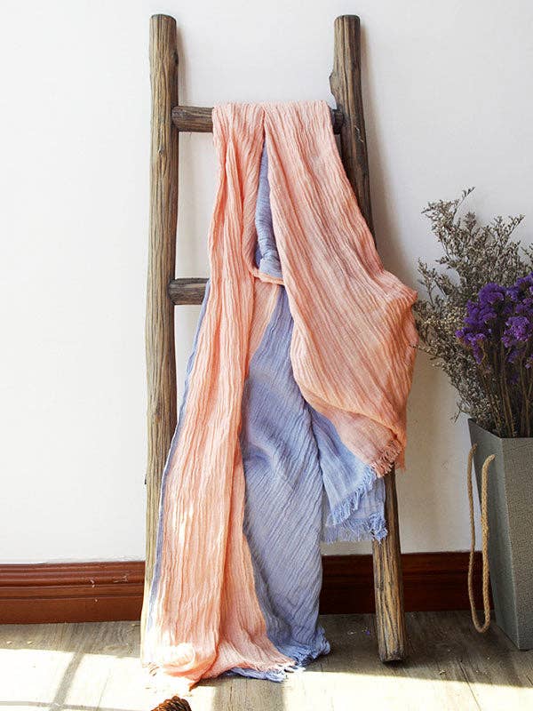 VividLux - Vente Écharpe – femme - Écharpe vintage en coton Ramie de couleur contrastante1