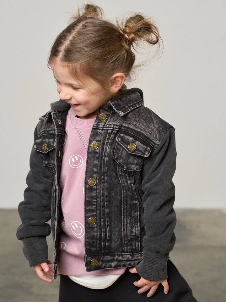 Little Bipsy - Wholesale Denim Jacket - Kids - Washed Hooded Denim Jacket - Black6