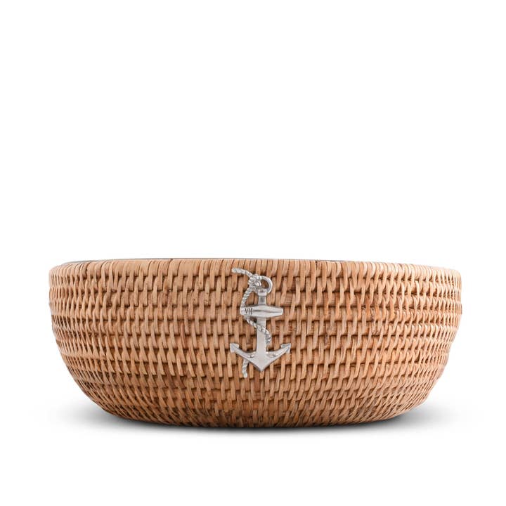 Anchor Hand Woven Wicker Natural Rattan Serving Bowl for wholesale by Vagabond House