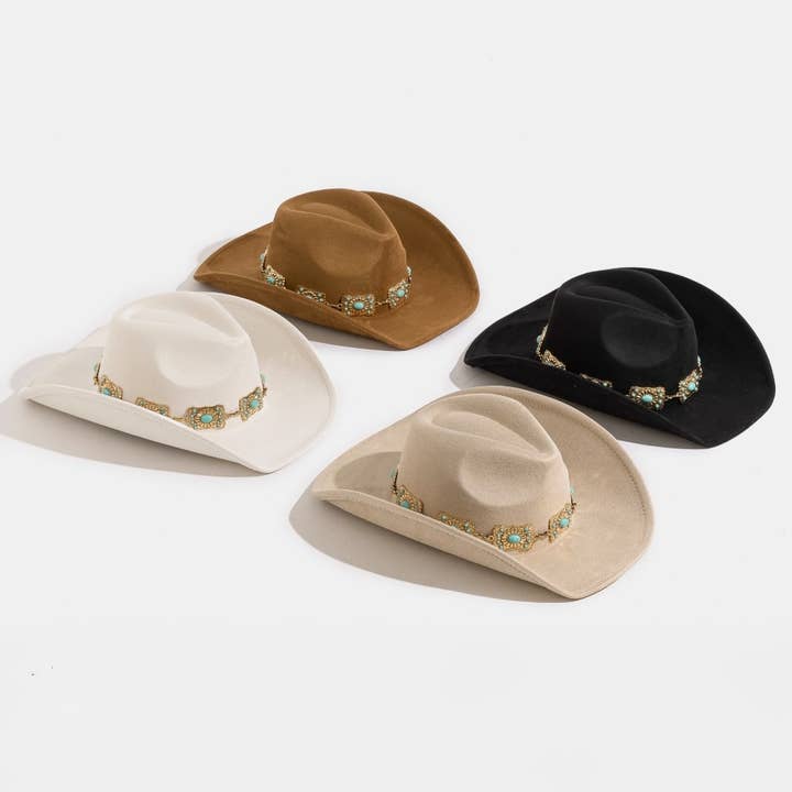 Collections by Fame Accessories - Vente Chapeau en feutre - femme - Chapeau de cow-boy avec chaîne concho rectangulaire occidentale3