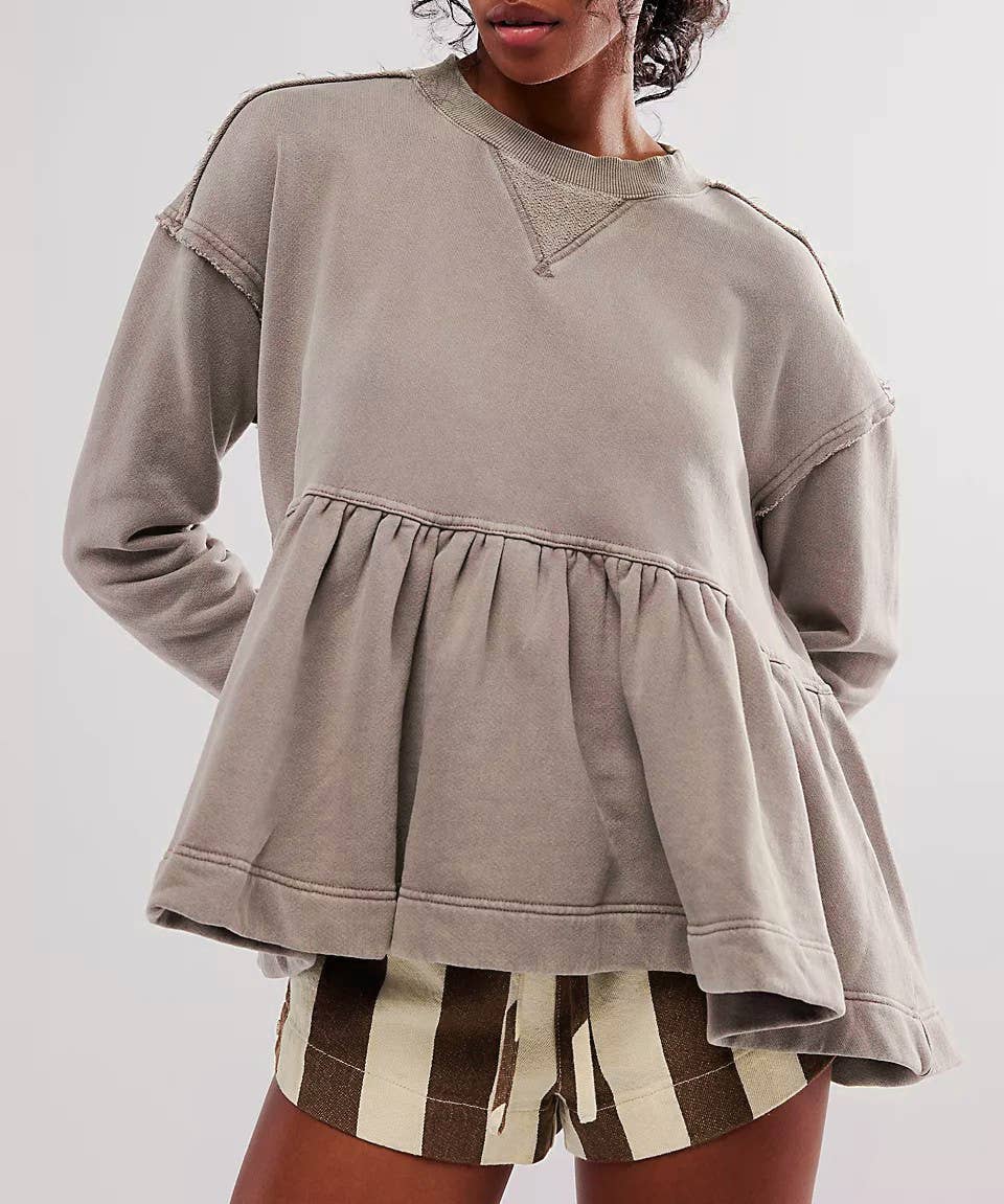 Rosa Clothing - Wholesale Sweatshirt - Women's - Women Loose Peplum Sweatshirt Long Sleeve Casual Top2