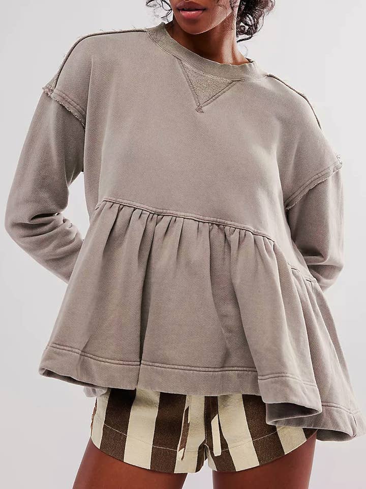 Rosa Clothing - Wholesale Sweatshirt - Women's - Women Loose Peplum Sweatshirt Long Sleeve Casual Top2