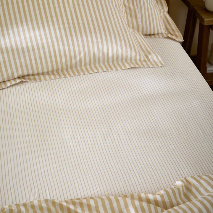 Hebden 100% Cotton Narrow Stripe Fitted Sheet Honey Yellow for wholesale by Riva Home