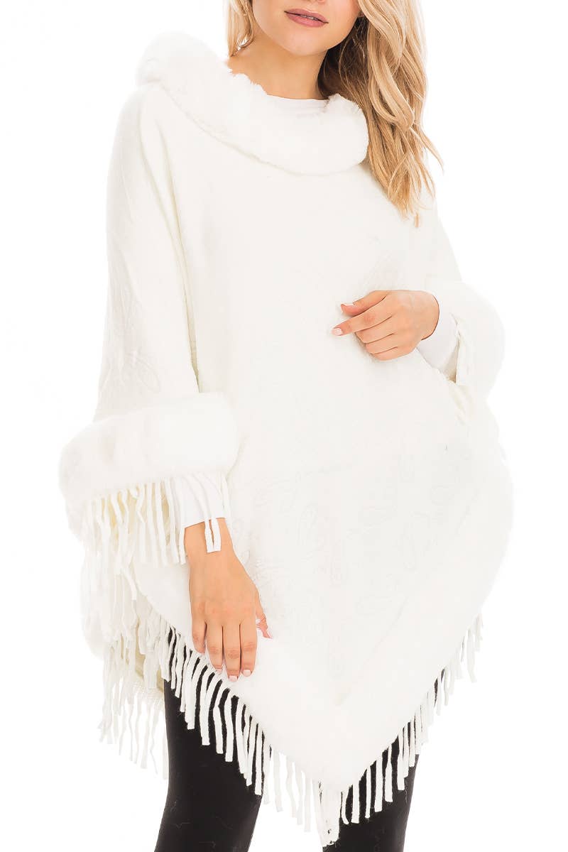 Cap Zone – Großhandel Poncho – Damen – Poncho mit Paisley geprägtem Kunstpelzfutter und Rollkragen16