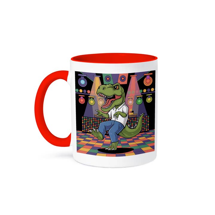 3dRose – Engroshandel Kaffekrus – 3dRose, Sjovt Sødt Farverigt T-rex Dinosaur Disco Dans Abstrakt Retro Satire, Krus
