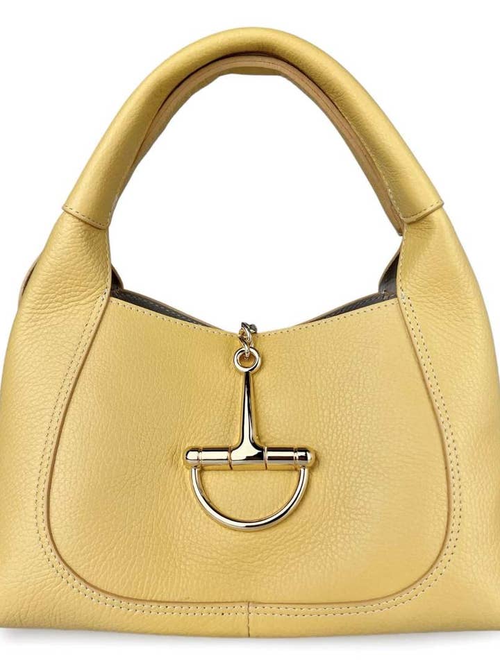 Sac à main en cuir véritable jaune clair italien MI047LY pour la vente par JIJOU CAPRI