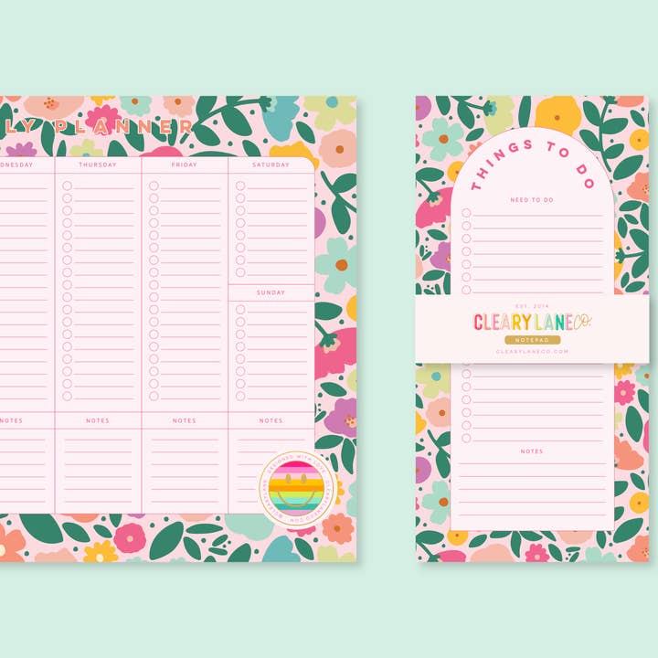 Cleary Lane - Wholesale Planner - Weekly Planner Notepad | 8.5"x11" | Blush Rainbow Meadows2