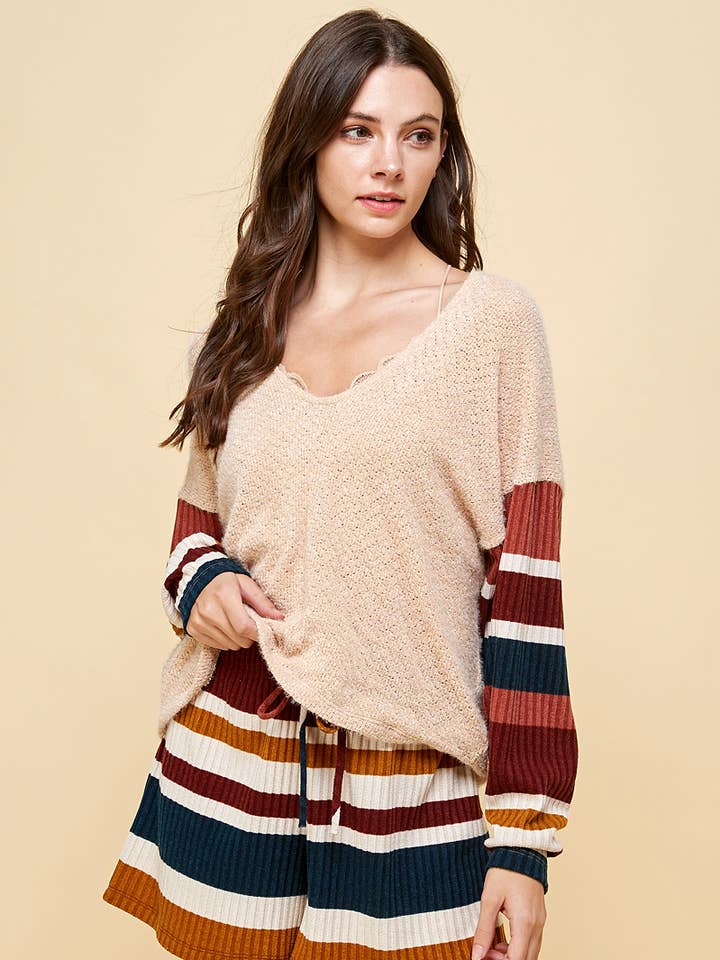 ST#FCL1513SET Texture Knit with Multi Rib top and short set for wholesale by OLIVE MAUVE