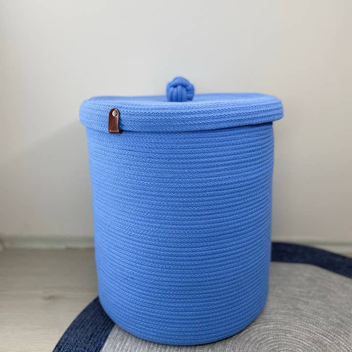 SannasDecor – Cesta de roupa por atacado – Cesto tecido com tampa em Cesto de Pano de Lavandaria Pequeno Azul St3