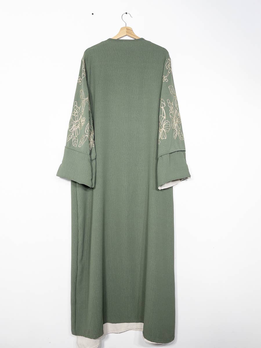 IDEAL OUTFIT – wholesale Top & skirt set – Women's – 2-piece set floral embroidery kimono abaya ref:en2511jazz11