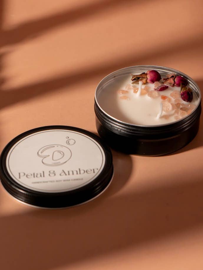 Petal & Amber Tin Candle for wholesale by Danla