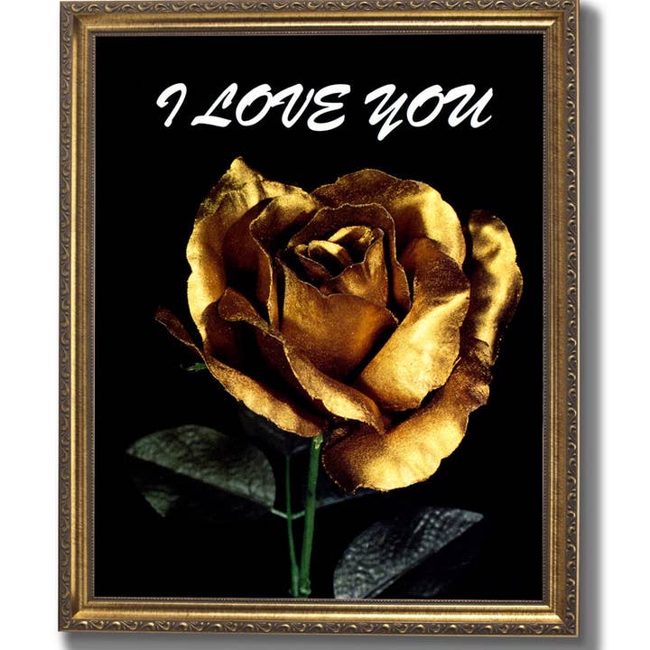 Gold I Love You Rose Flower Wall Picture Gold Framed Art Print for wholesale by Unlimited Potential LLC