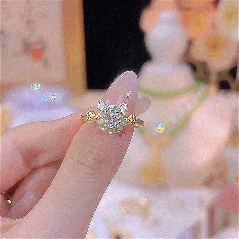 Perimade & Co. LLC - Wholesale Multi-Stone Ring - Cute Cat Anxiety Fidget Spinner Band Ring in Solid Coppper1