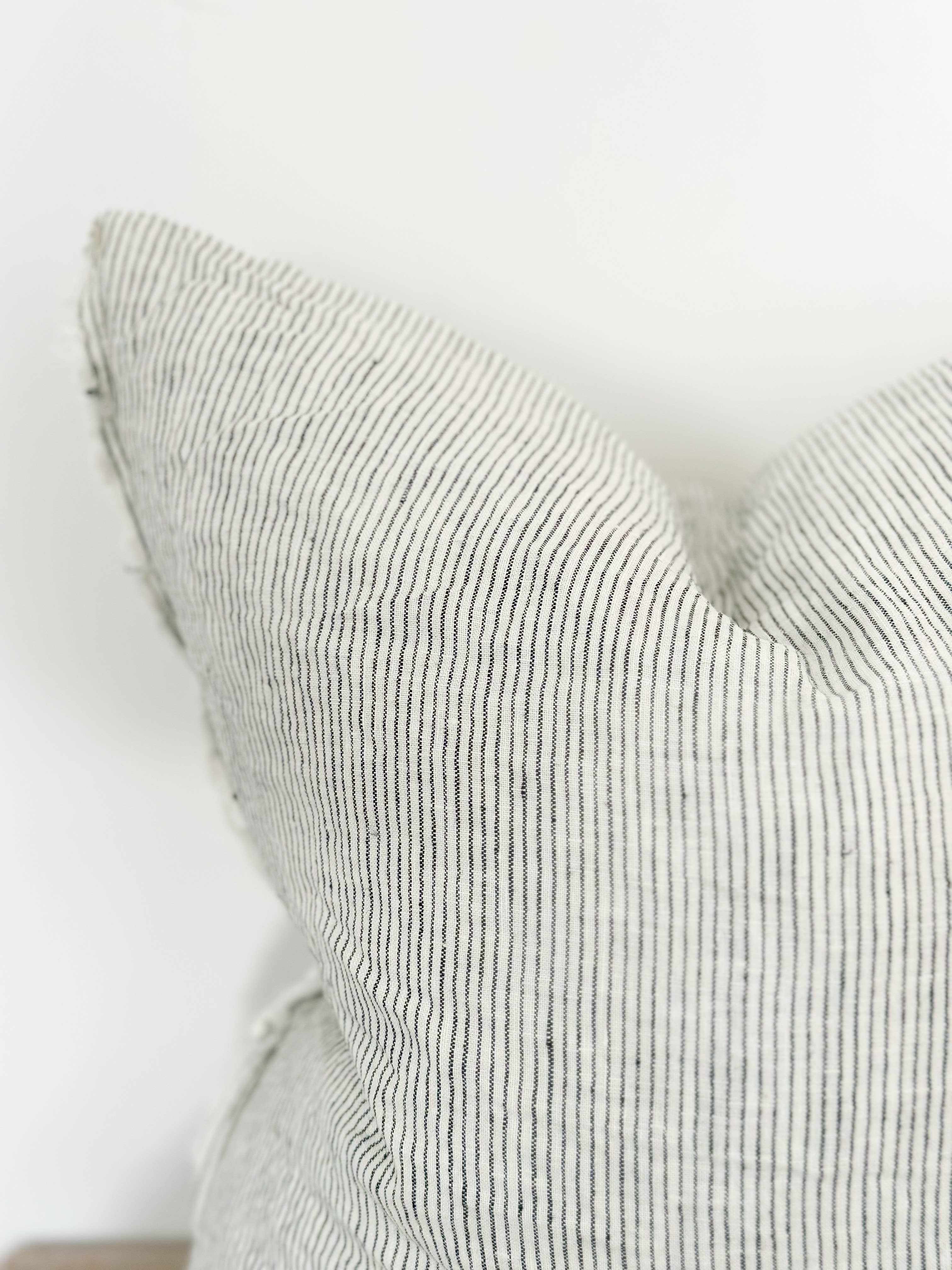 Ellenvale Trade - Wholesale Throw Pillow Cover - Esmee Linen Cushion Cover 45×45 – Frayed Edge Ticking Stripe1