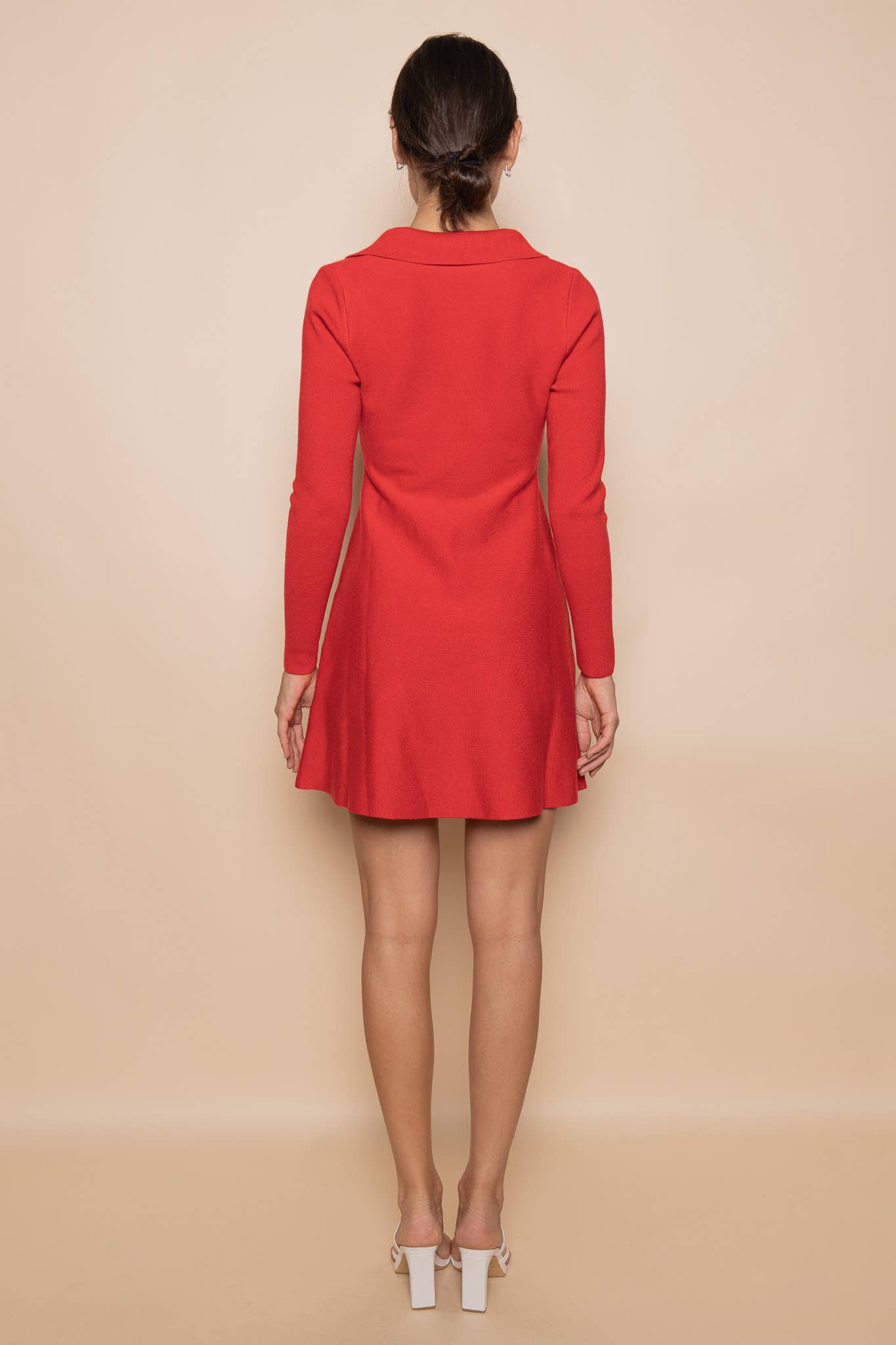 Fore Collection - Wholesale Dress - Women's - MINIMALIST V NECK LONG SLEEVE KNIT MINI DRESS-DI10363FO4