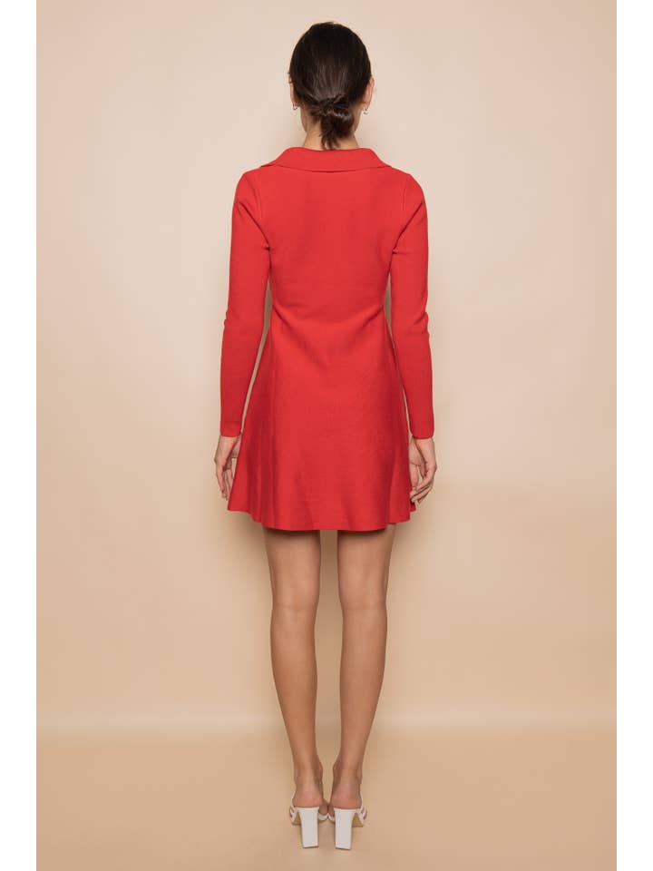 Fore Collection - Wholesale Dress - Women's - MINIMALIST V NECK LONG SLEEVE KNIT MINI DRESS-DI10363FO4