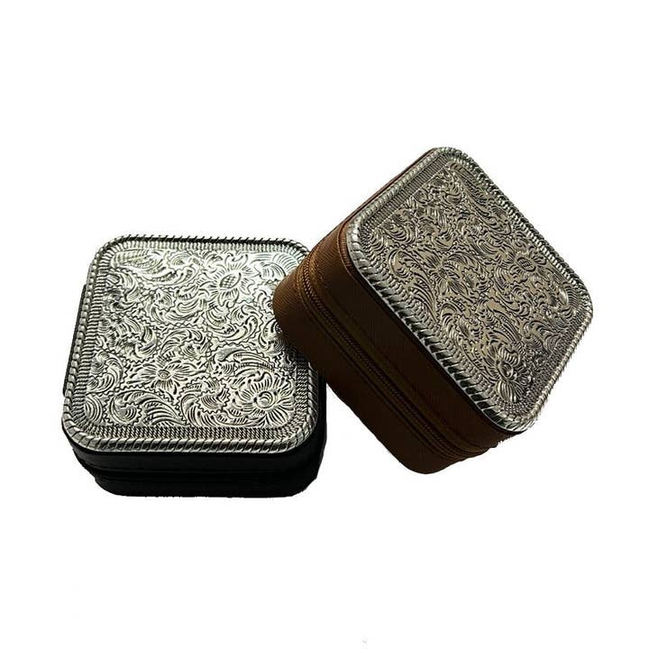 WESTERN ETCHED METAL PLATE JEWELRY BOX for wholesale by Snowing West