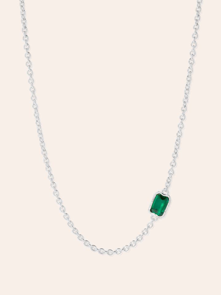Lopsided Gemstone Necklace - Green Silver for wholesale by Molly Olivia