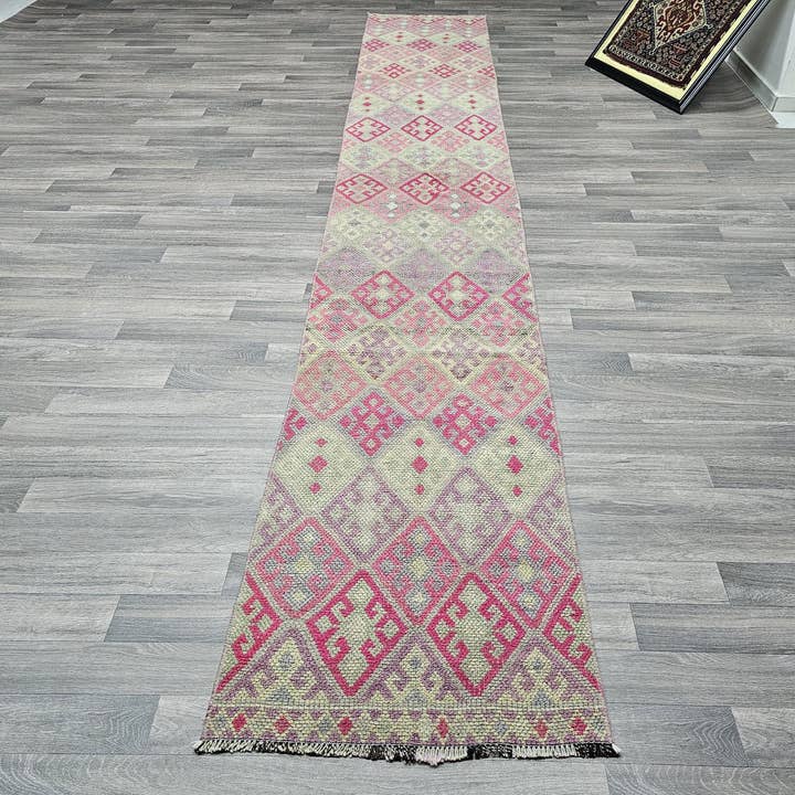 Vintage Turkish Runner Rug: Handwoven Oriental Hallway Rug (2.25x13.70 feet) for wholesale by MesopotamiaRugs