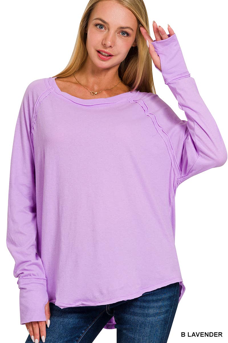 42POPS - Vendita all'ingrosso Maglietta - Donna - Top in cotone con maniche raglan e foro per il pollice SI-2460716