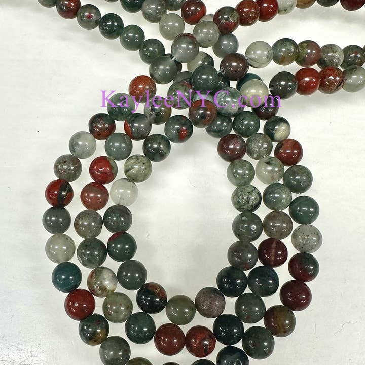 8mm Natural Bloodstone beads 15.5” for wholesale by KayleeNYC