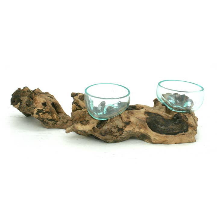 Driftwood Double Bowl Blown Glass (8cm) for wholesale by Modern Eastern by Contrast Inc.