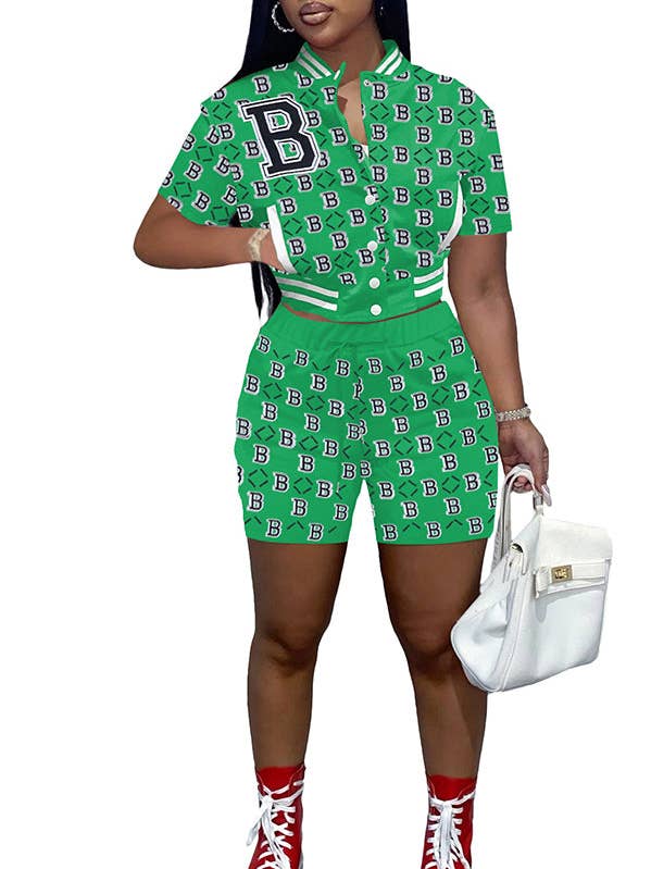 MB FASHION Monogrammed Shirt and High-Waist Short-Set 8371LY for wholesale by MB Fashion Wholesale
