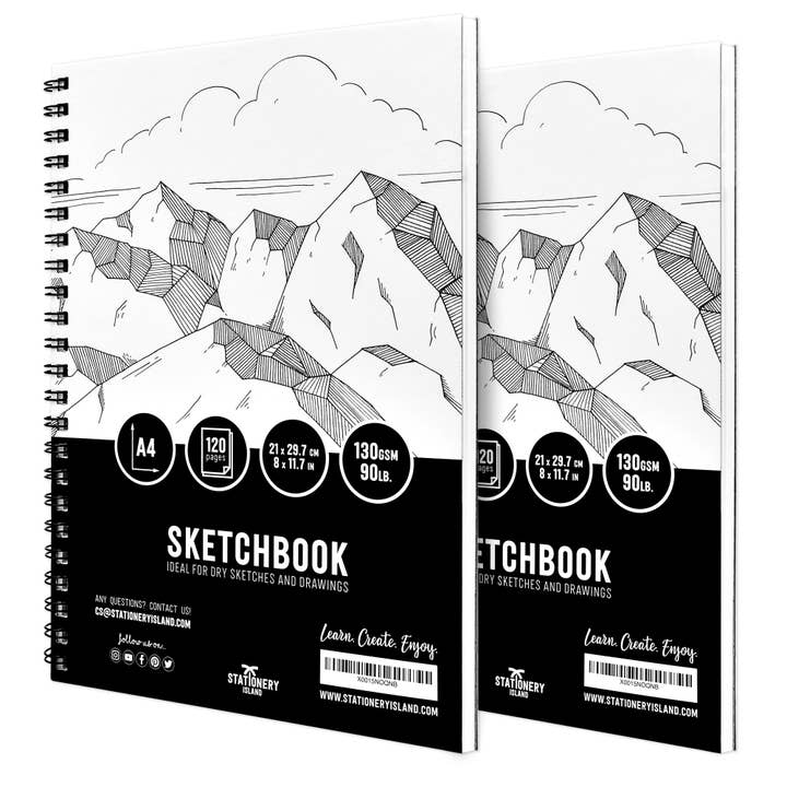 A4 Spiral Bound Sketchbook - 120 Pages - Pack of 2 for wholesale by MRZ Wholesale