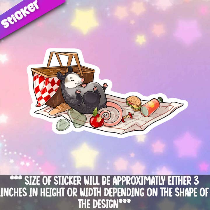 Autocollant Opossum lors d'un pique-nique pour la vente par Mega Kawaii Cuties