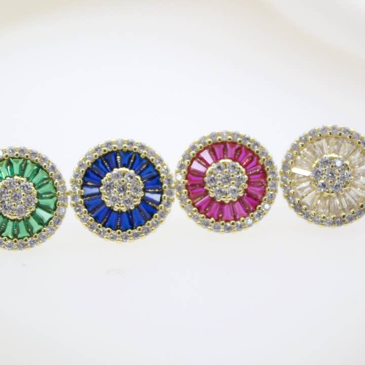 18K Gold Filled Rounded Pizza Shaped CZ Stud Earrings (L116) for wholesale by MIA Jewelry