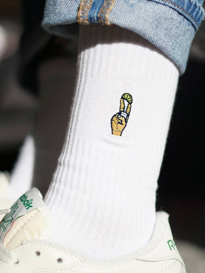 Tequila Shot | Embroidered organic cotton socks for wholesale by Fashion Drinks