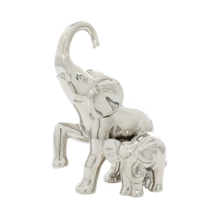 A-92878: SILVER CERAMIC ELEPHANT DECORATIVE SCULPTURE, 7" X for wholesale by Import Corner