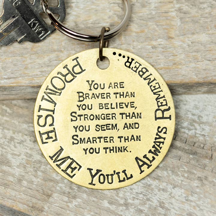 Promise Me You'll Always Remember... Stamped Brass Key ring / Necklace for wholesale by Junk Girls