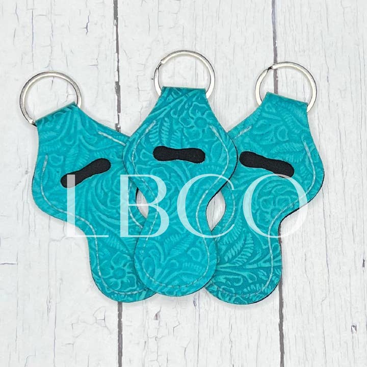 3 Turquoise Tooled Leather Neoprene Chapstick Key Ring for wholesale by LB & Co Wholesale
