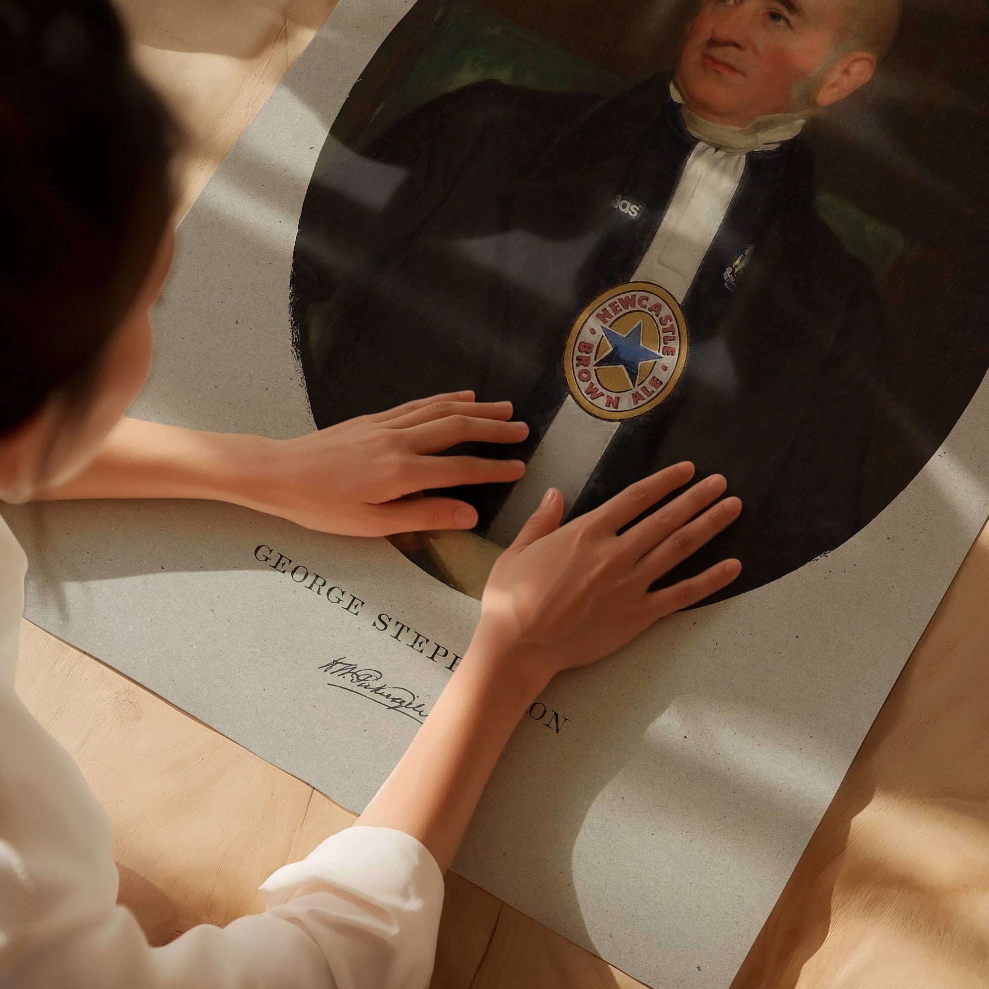 Ink & Drop – Engroshandel Kunsttryk – George Stephenson i en Newcastle-trøje print2