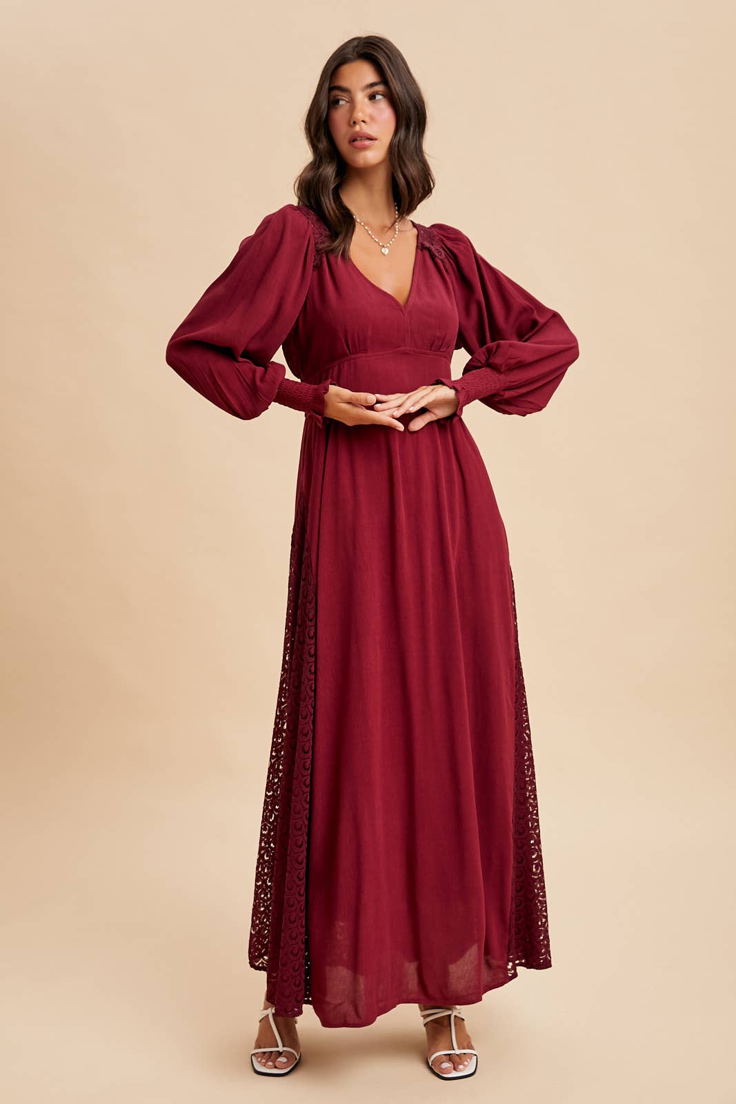 In Loom - Wholesale Dress - Women's - LACE PANEL V NECK MAXI DRESS15