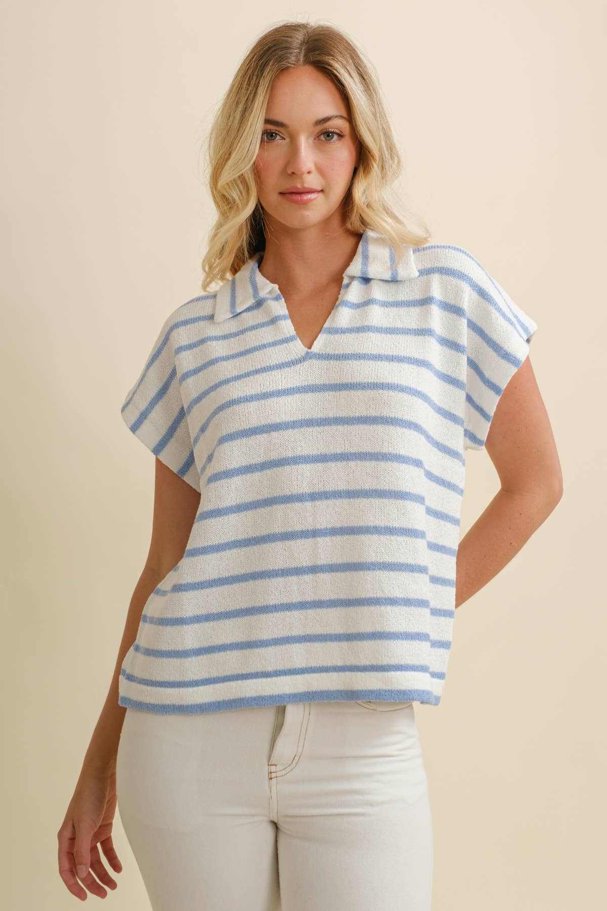 Cloud Ten - Wholesale Knit Top - Women's - CSW18065 - STRIPED COLLARED V NECK TOP11
